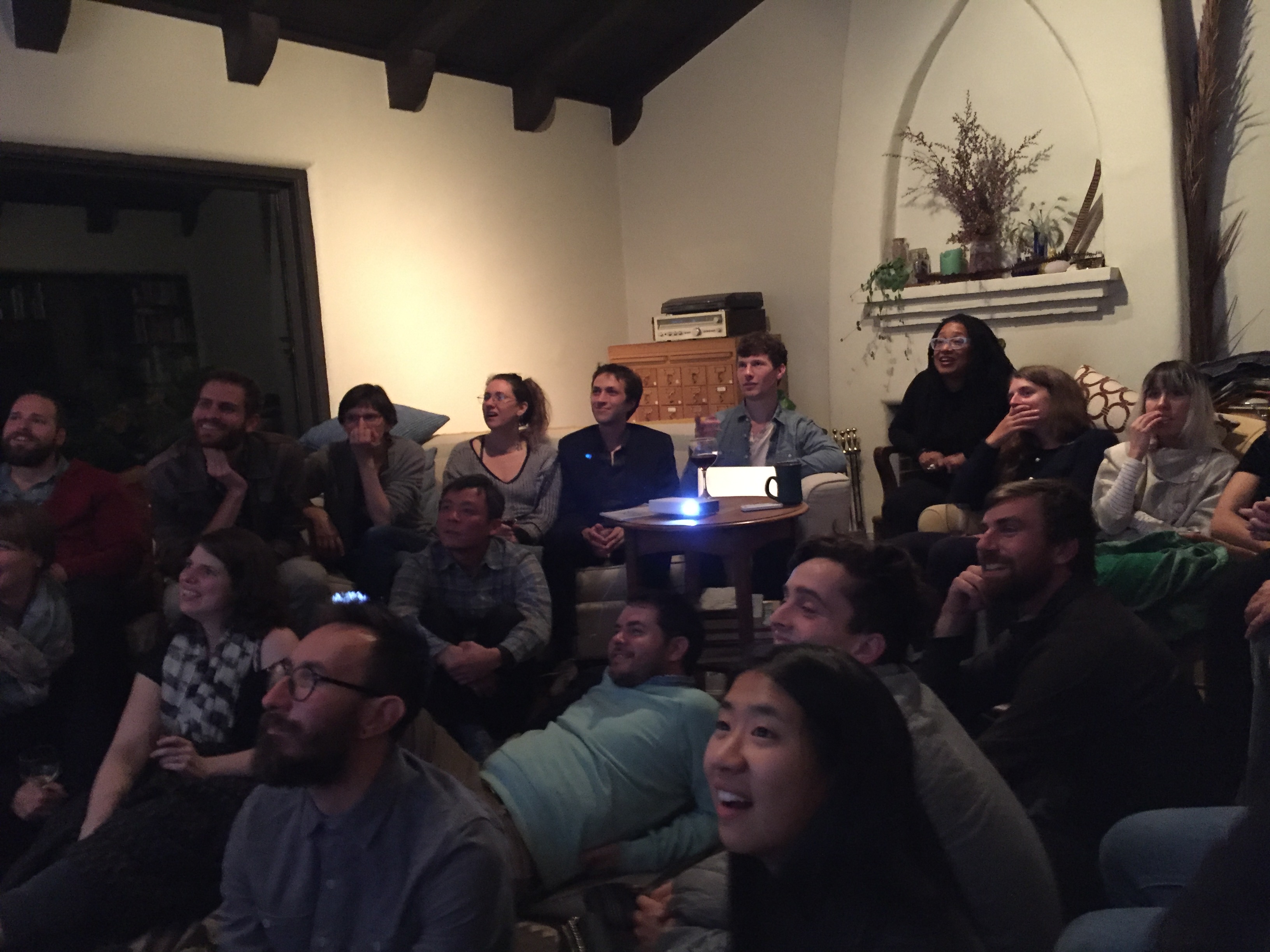 Writer and artist Joe Veix presentation, Rose Linke's living room, Oakland, 11/17/15. Photo Credit: Liat Berdugo