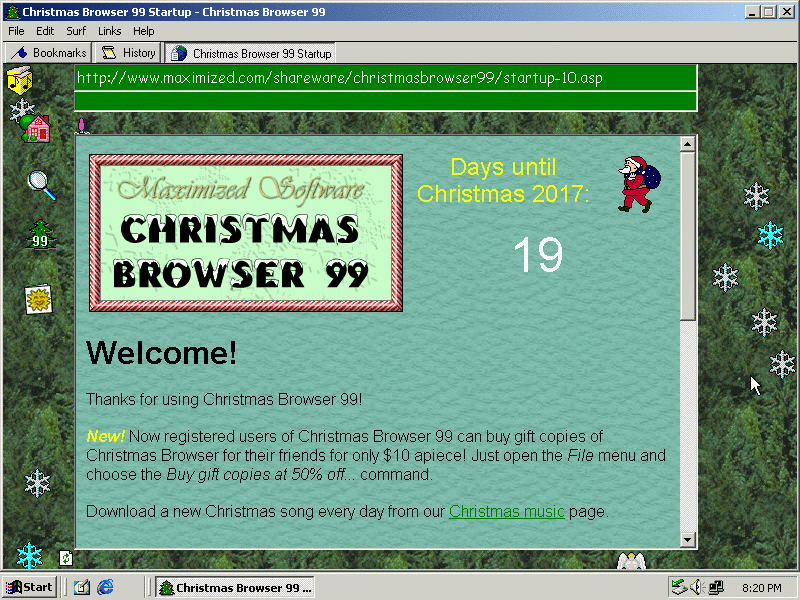 Screenshot of Christmas Browser 99 Home Screen